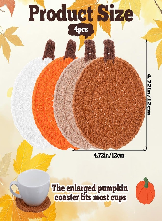 WJIAAA Fall Pumpkin Coasters Crochet Set of 4, Fall Pumpkin Decor Handmade Woven Orange Coaster Mats for Halloween Thanksgiving Themed Party Decoration Autumn Harvest Home Kitchen Table Decor Party Gi - Image 5
